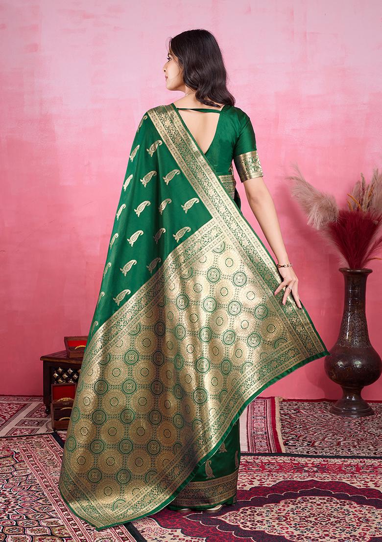 Green Jacquard Silk Saree Set
