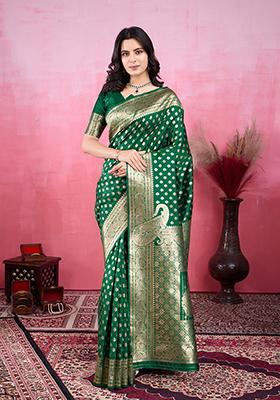 Green Jacquard Silk Saree Set