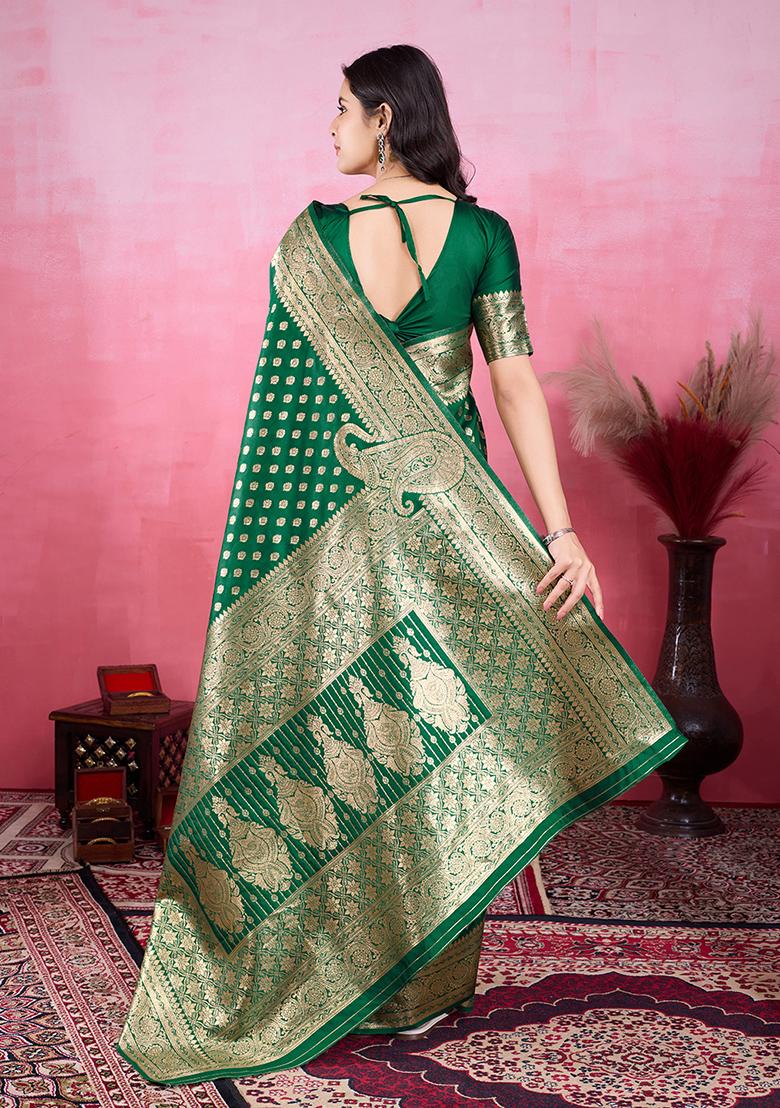 Green Jacquard Silk Saree Set