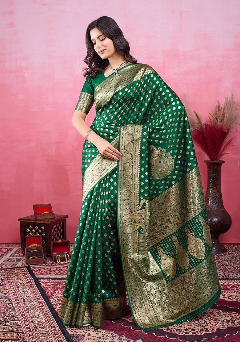 Green Jacquard Silk Saree Set