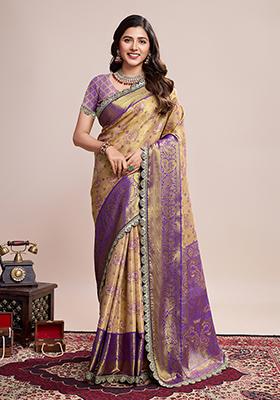 Wine Jacquard Silk Saree Set