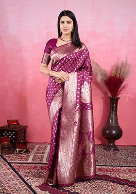 White Jacquard Silk Saree Set