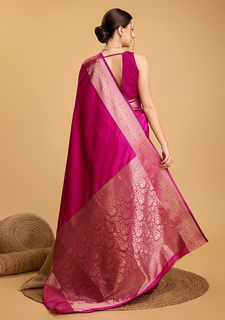 Magenta Jacquard Silk Saree Set