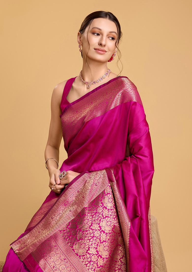 Magenta Jacquard Silk Saree Set