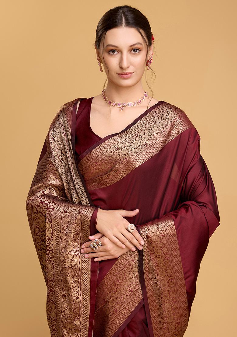 Maroon Jacquard Silk Saree Set