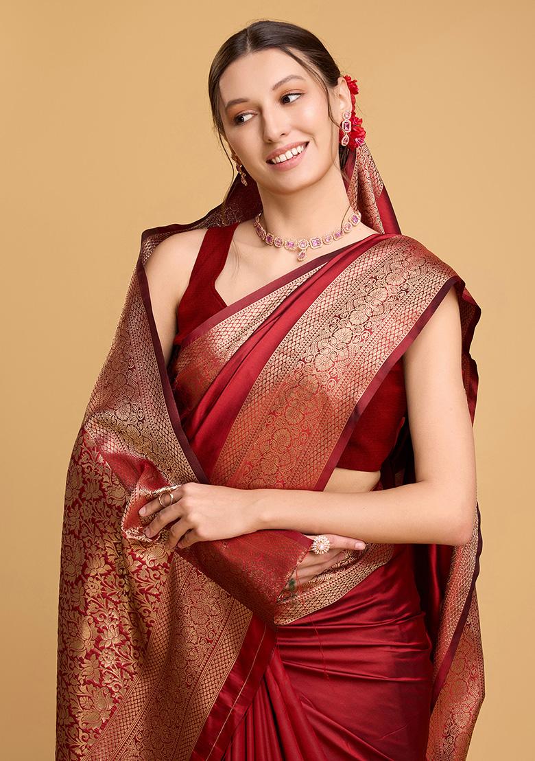 Red Jacquard Silk Saree Set