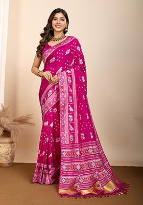 Magenta Jacquard Silk Saree Set