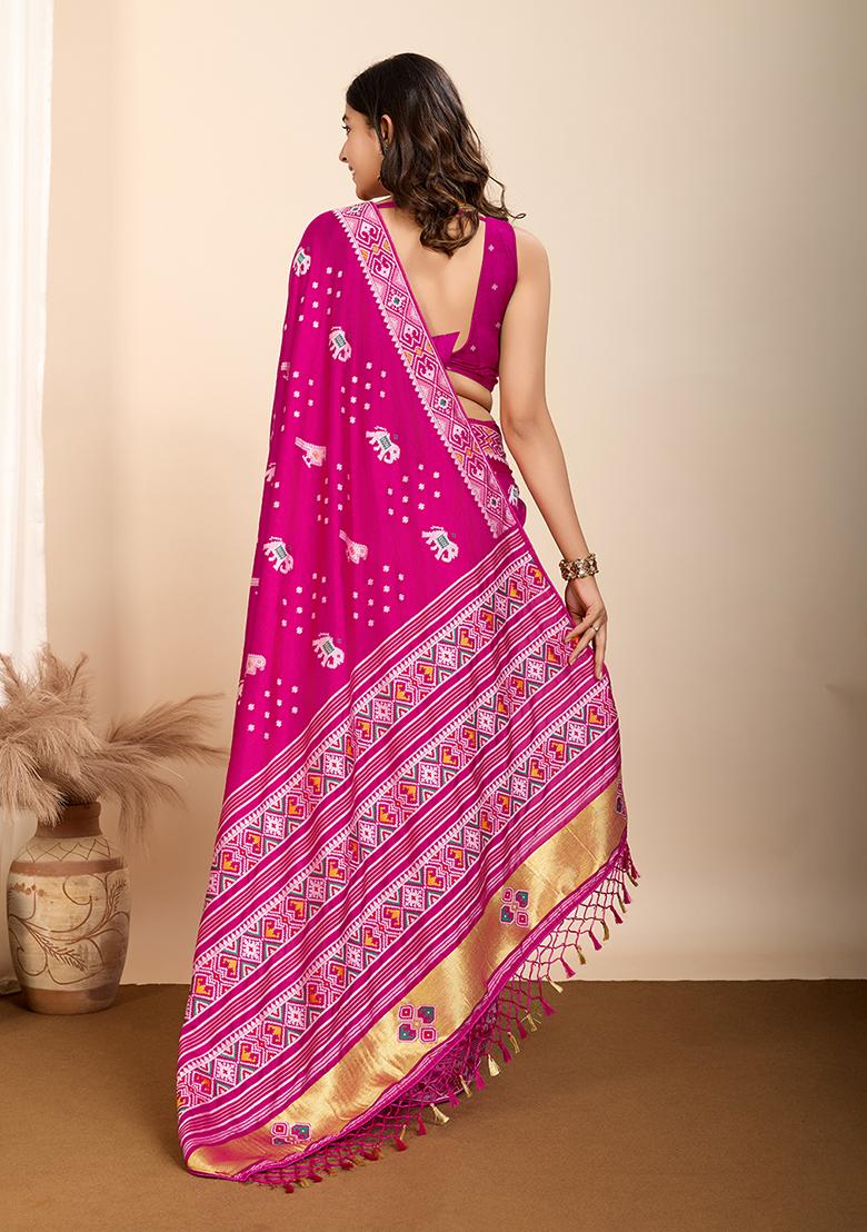 Magenta Jacquard Silk Saree Set