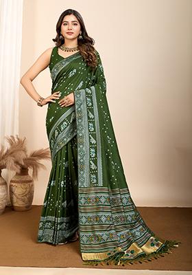 Mehendi Green Jacquard Silk Saree Set