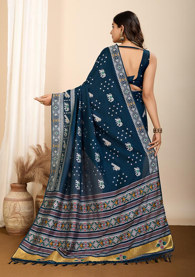 Blue Jacquard Silk Saree Set