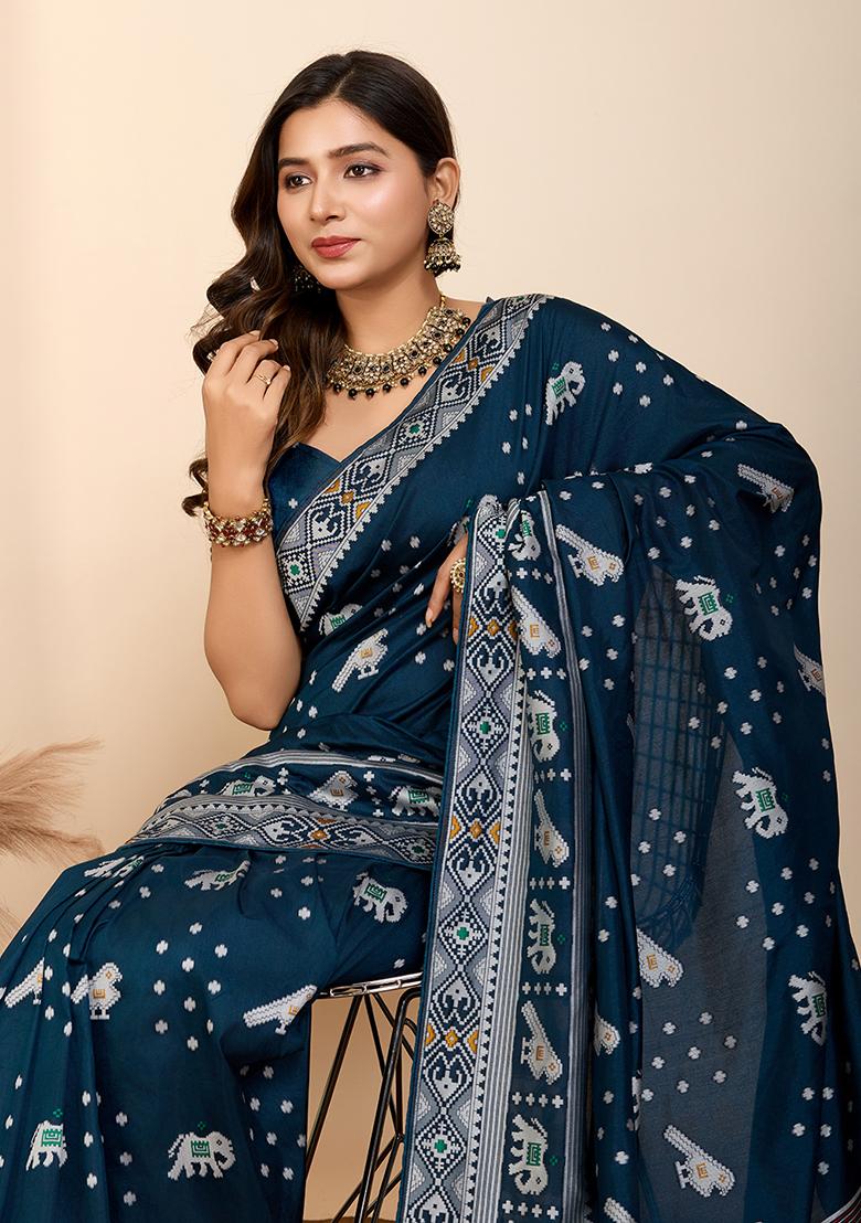 Blue Jacquard Silk Saree Set