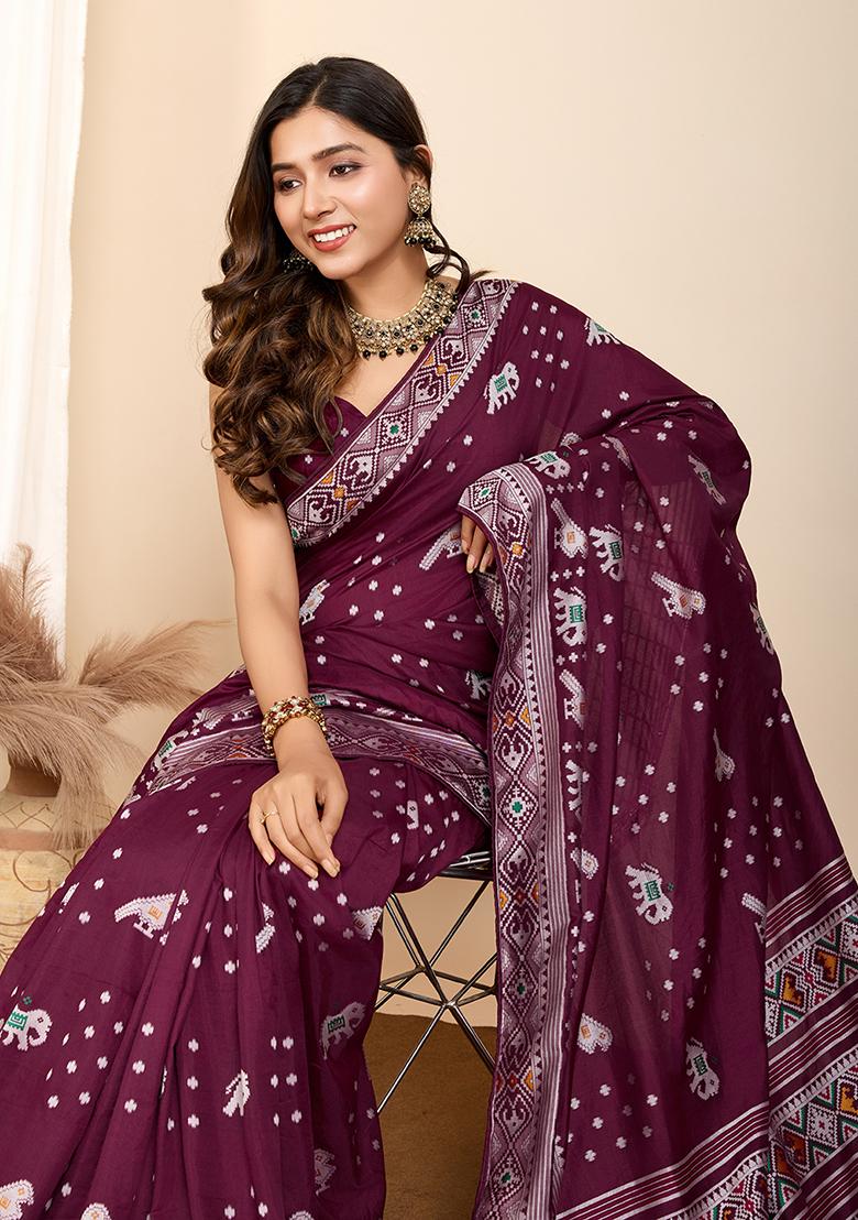 Wine Jacquard Silk Saree Set