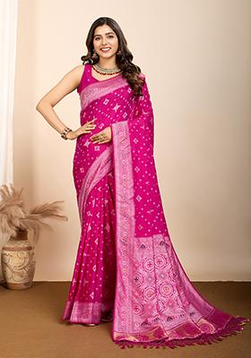 Magenta Jacquard Silk Saree Set