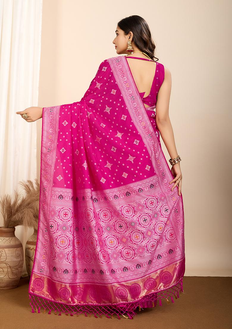 Magenta Jacquard Silk Saree Set