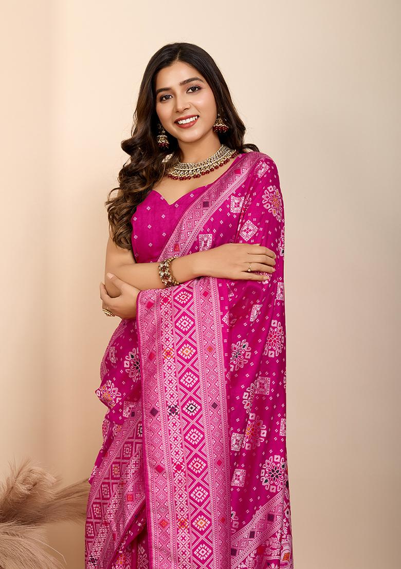 Magenta Jacquard Silk Saree Set