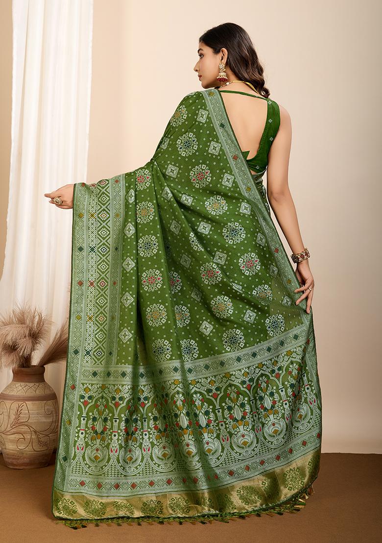 Mehendi Green Jacquard Silk Saree Set