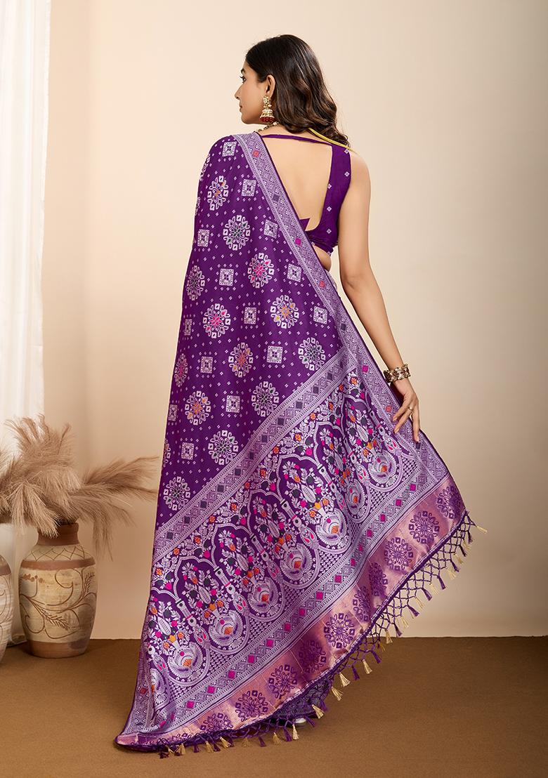 Violet Jacquard Silk Saree Set
