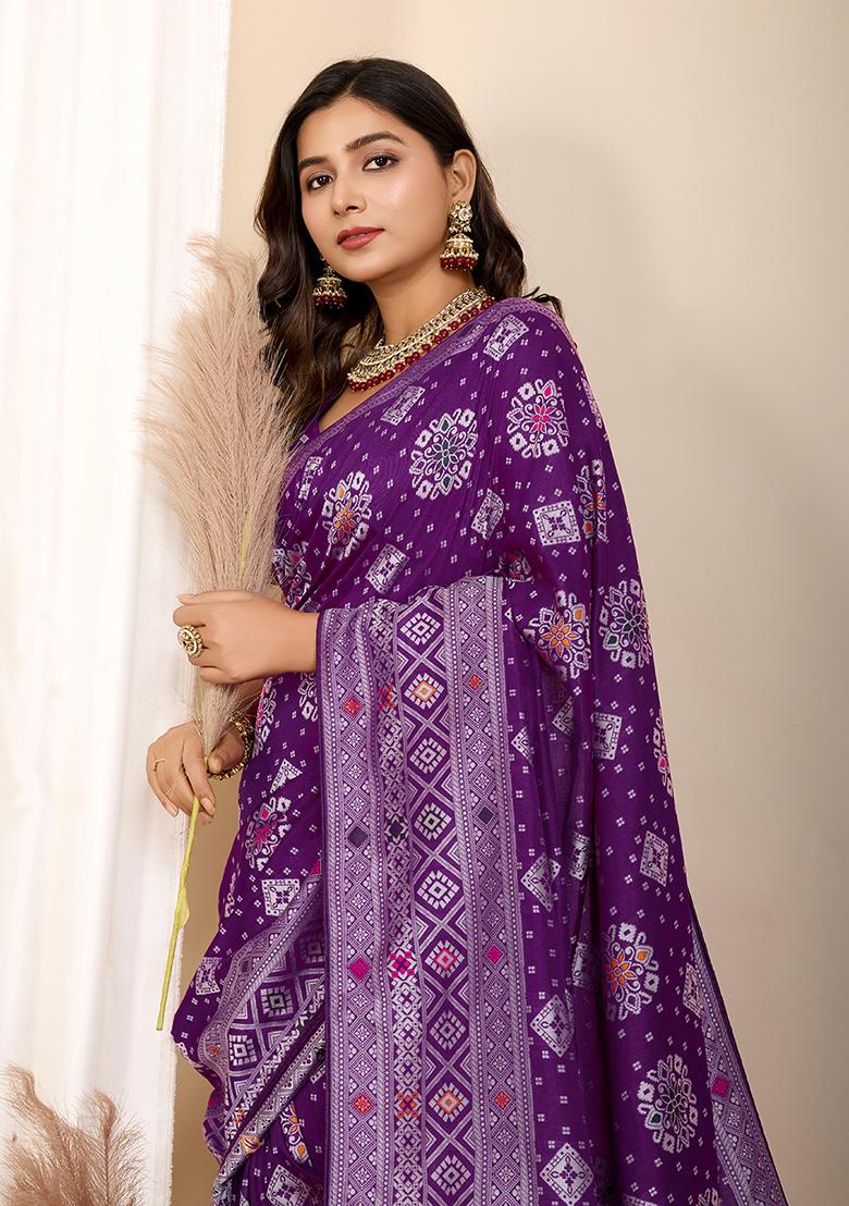 Violet Jacquard Silk Saree Set