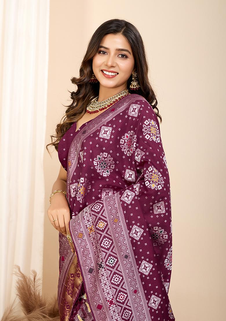 Wine Jacquard Silk Saree Set
