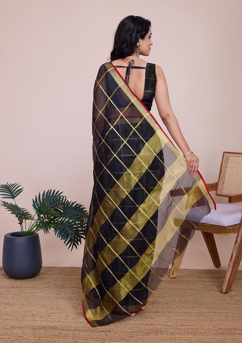 Black Jacquard Cotton Saree Set