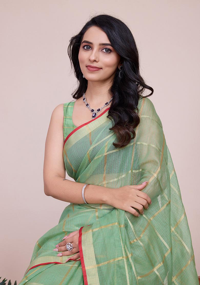 Pista Green Jacquard Cotton Saree Set