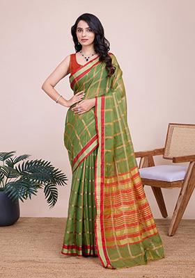 Mehendi Green Jacquard Cotton Saree Set