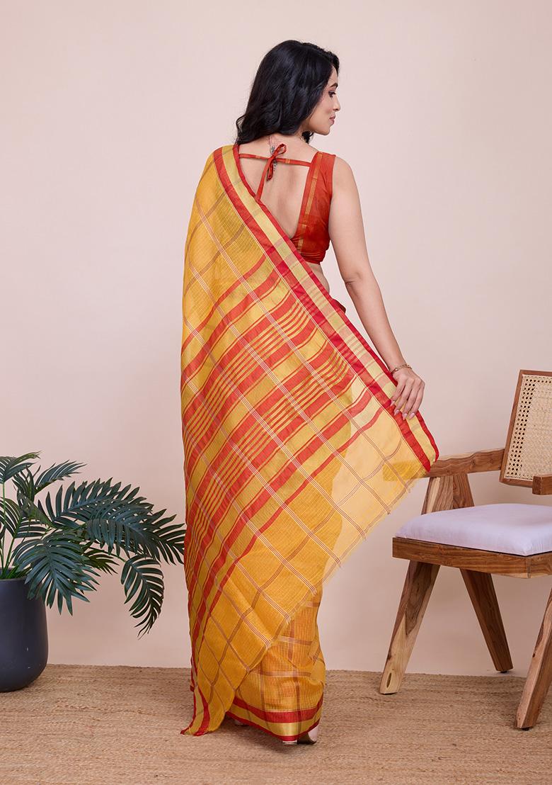 Mustard Yellow Jacquard Cotton Saree Set
