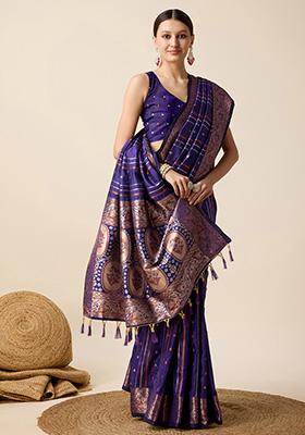 Violet Jacquard Silk Saree Set