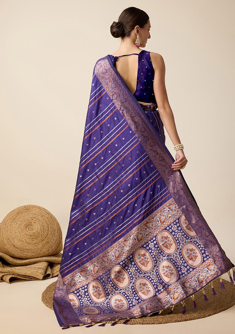 Violet Jacquard Silk Saree Set