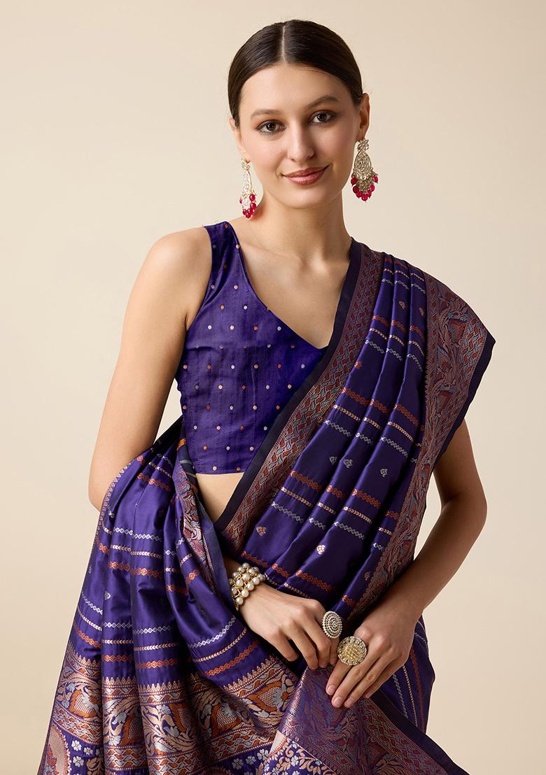 Violet Jacquard Silk Saree Set