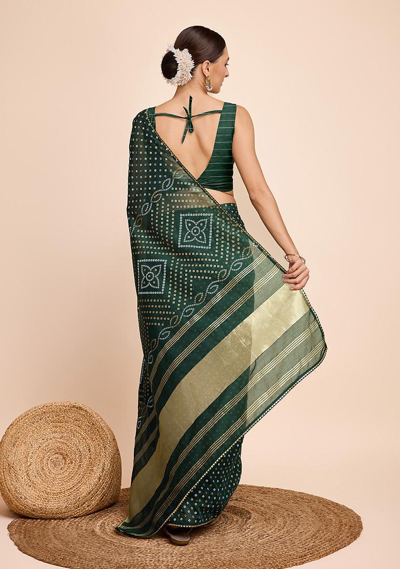 Green Printed Cotton Saree Set