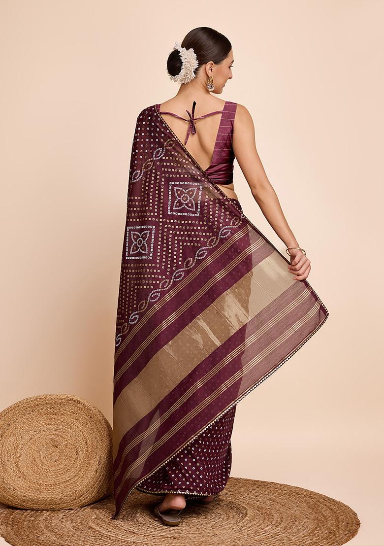 Maroon Printed Cotton Saree Set