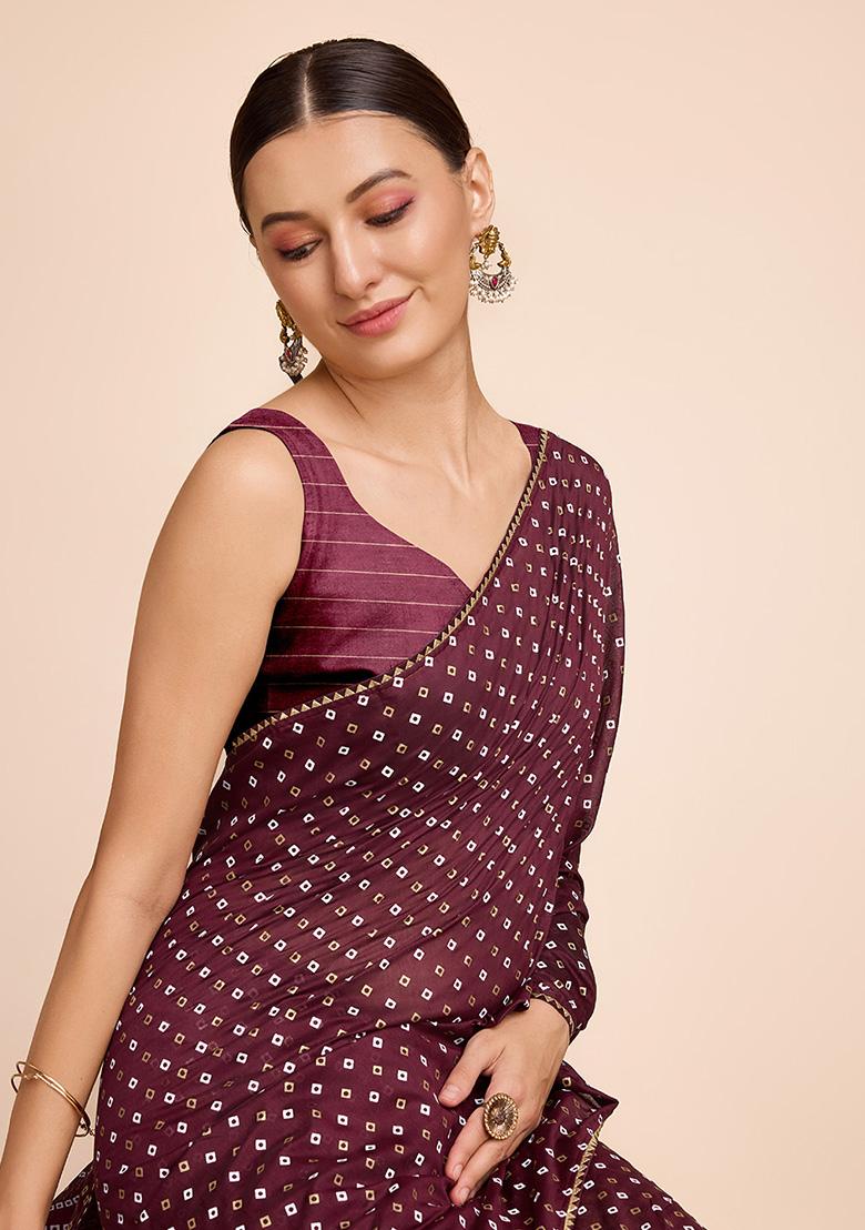 Maroon Printed Cotton Saree Set