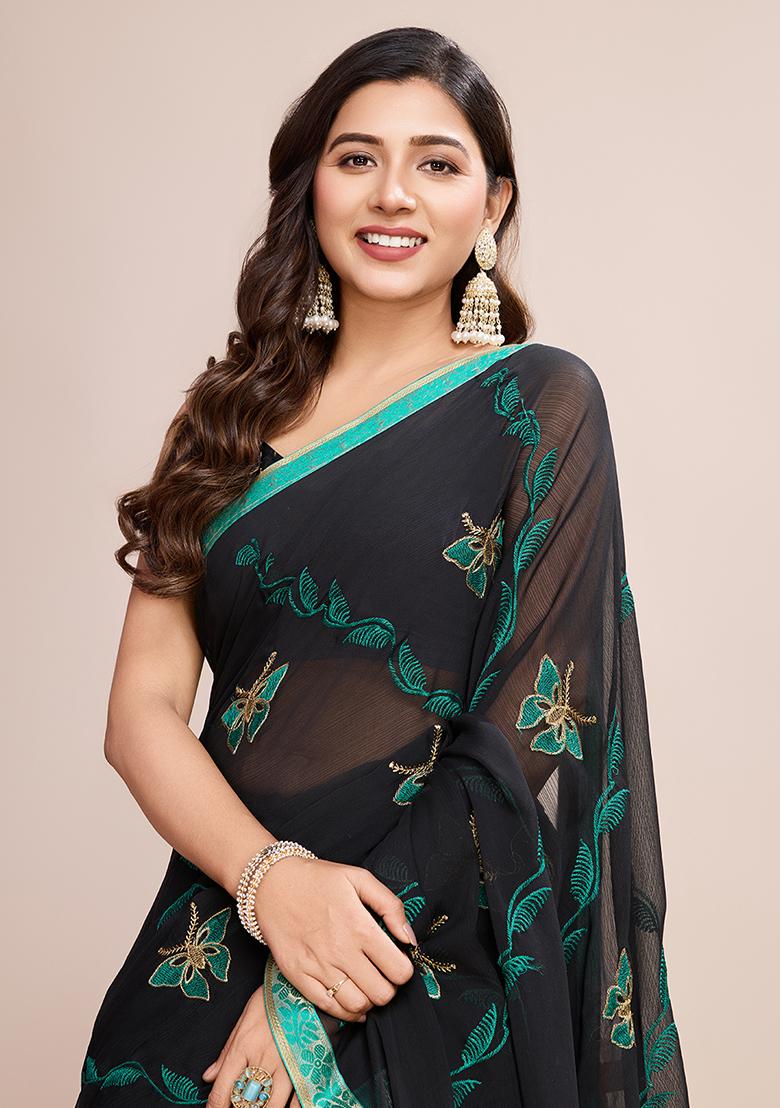 Firozi Pink Embroidered Georgette Saree Set