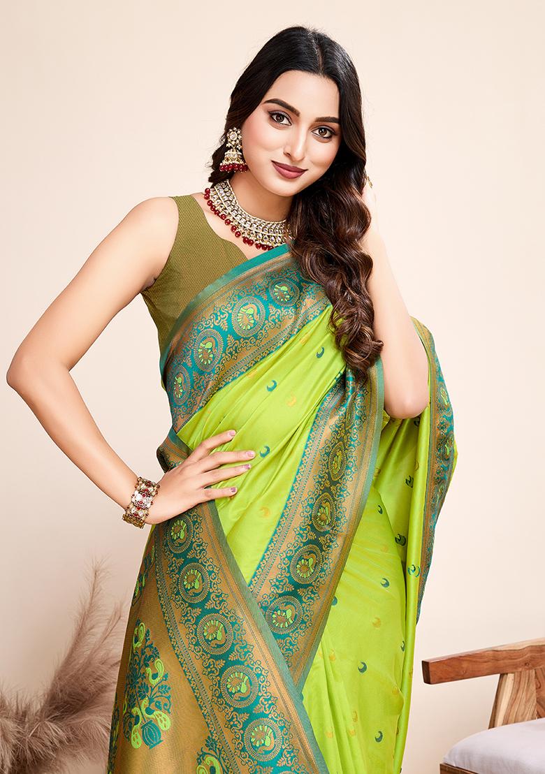 Parrot Green Jacquard Silk Saree Set