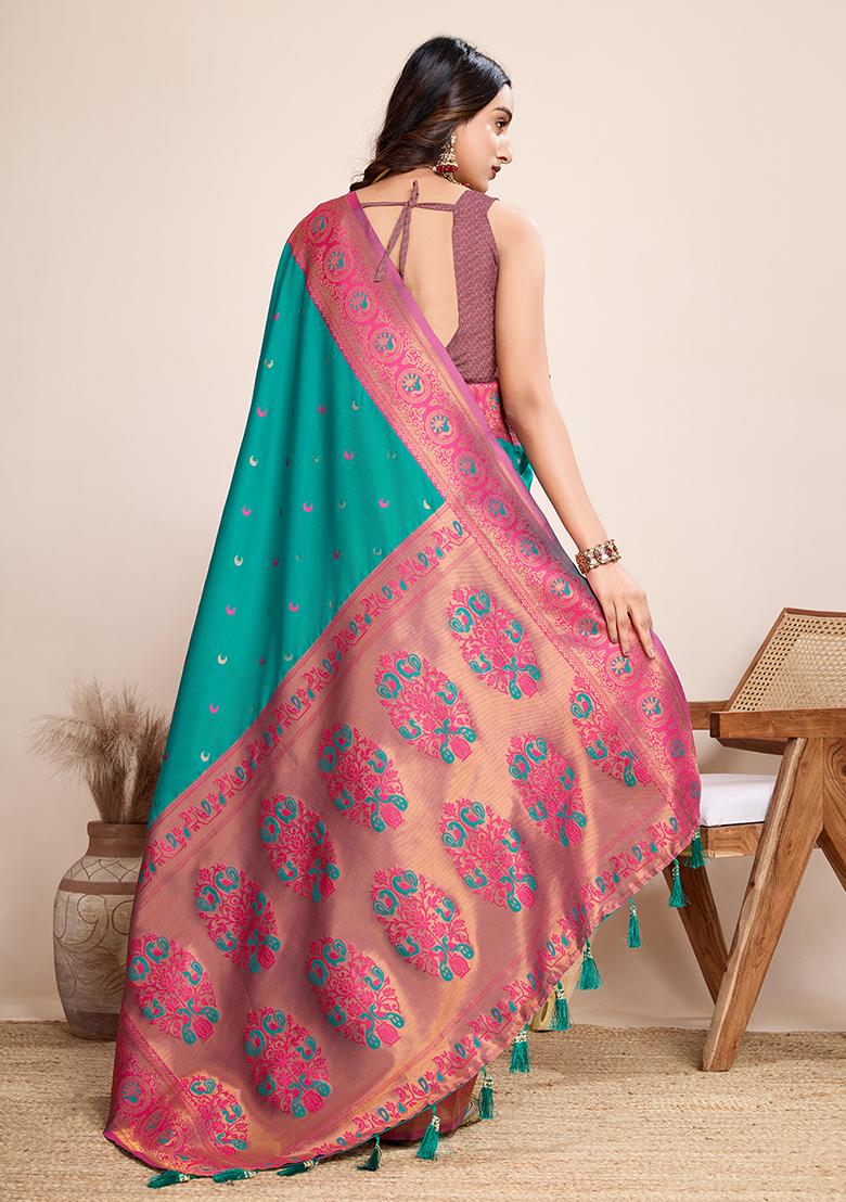Sea Green Jacquard Silk Saree Set