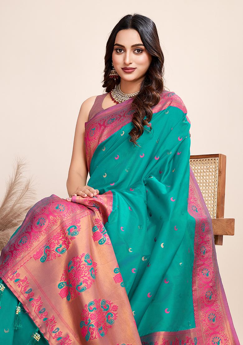 Sea Green Jacquard Silk Saree Set