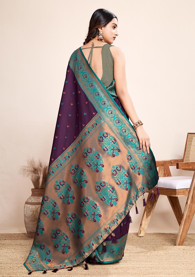 Wine Jacquard Silk Saree Set