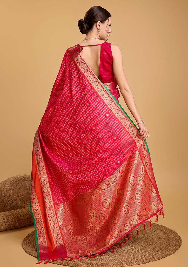 Pink Jacquard Silk Saree Set