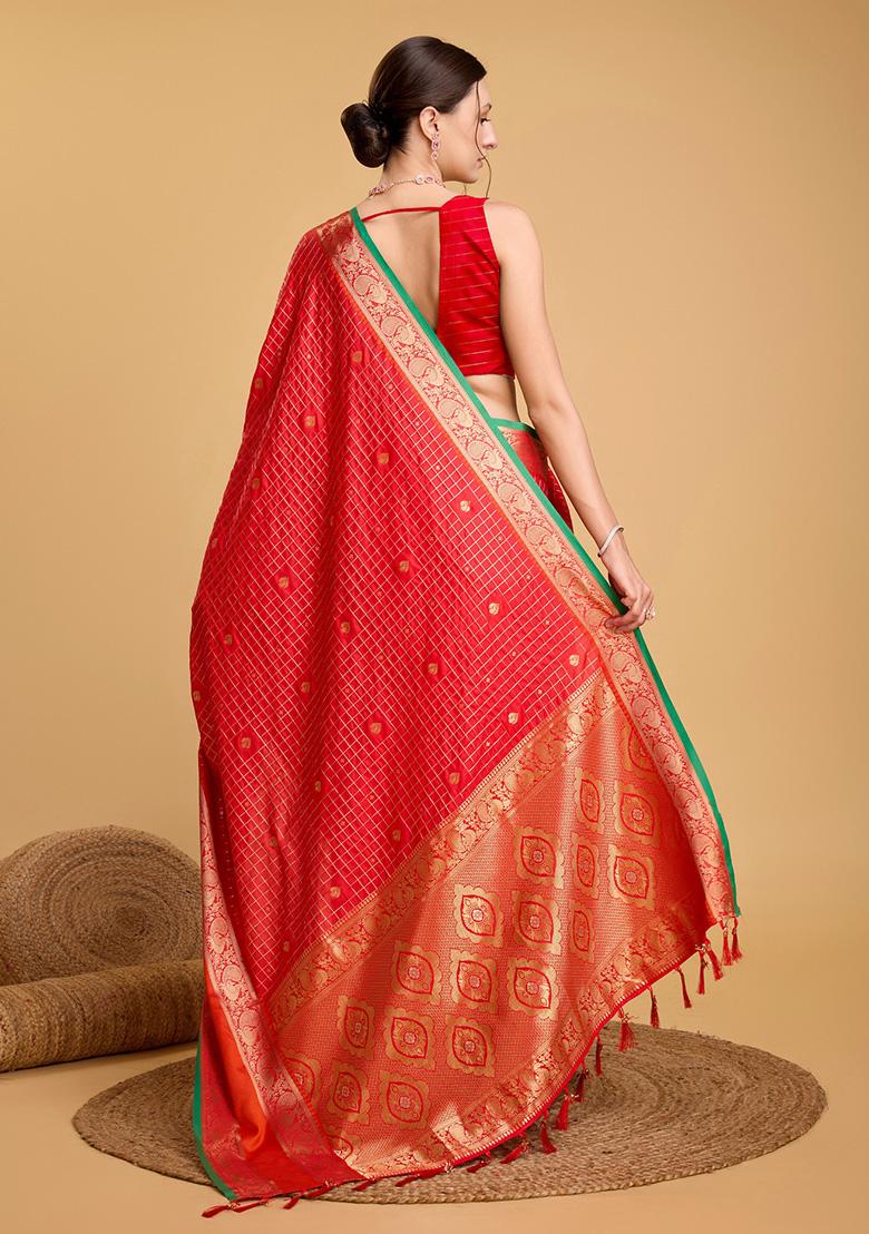 Red Jacquard Silk Saree Set