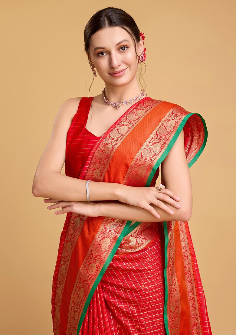 Red Jacquard Silk Saree Set
