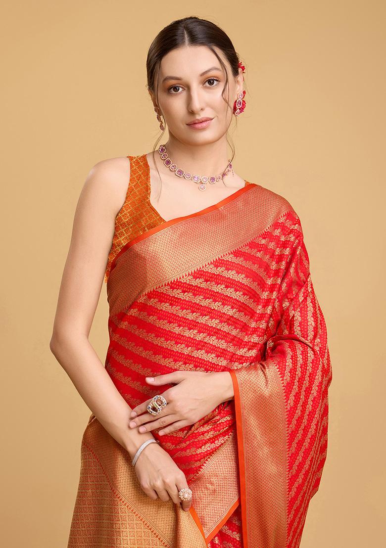 Red Jacquard Silk Saree Set