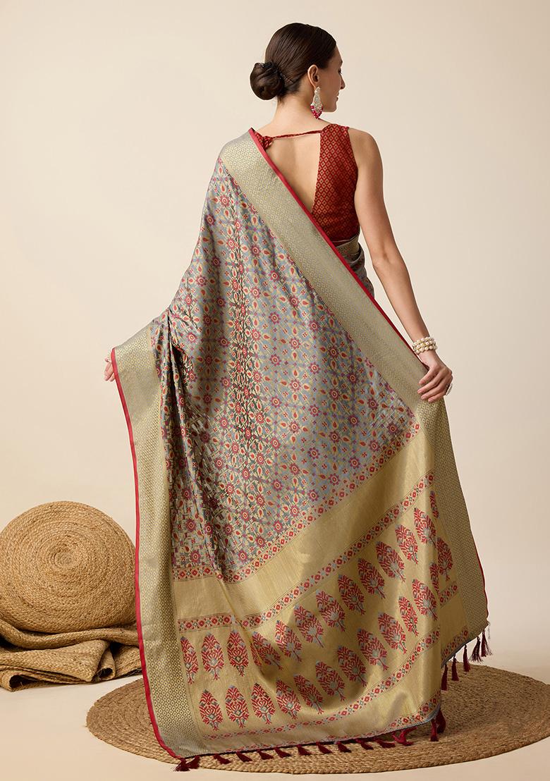 Maroon Jacquard Silk Saree Set