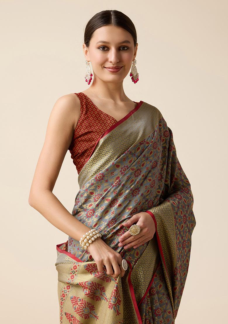Maroon Jacquard Silk Saree Set