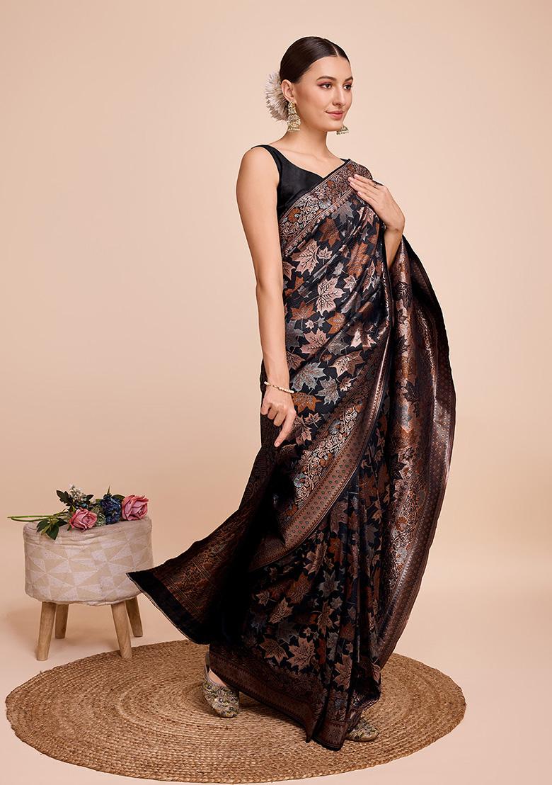 Black Jacquard Silk Saree Set