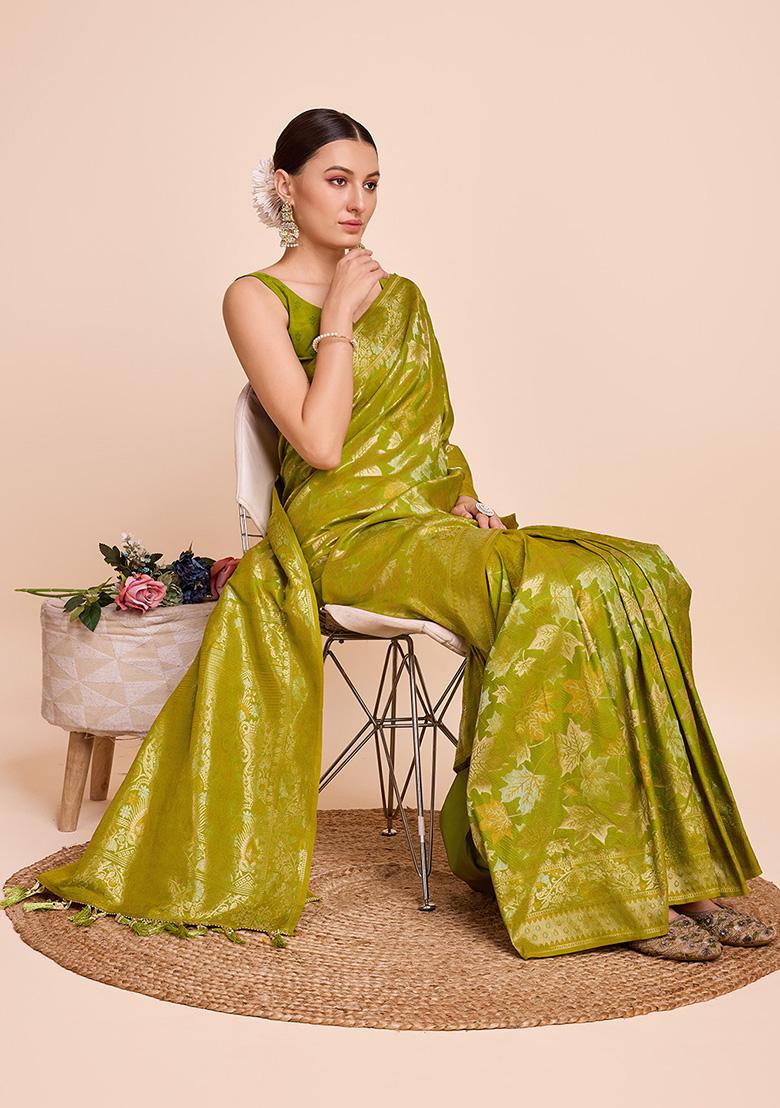 Olive Jacquard Silk Saree Set