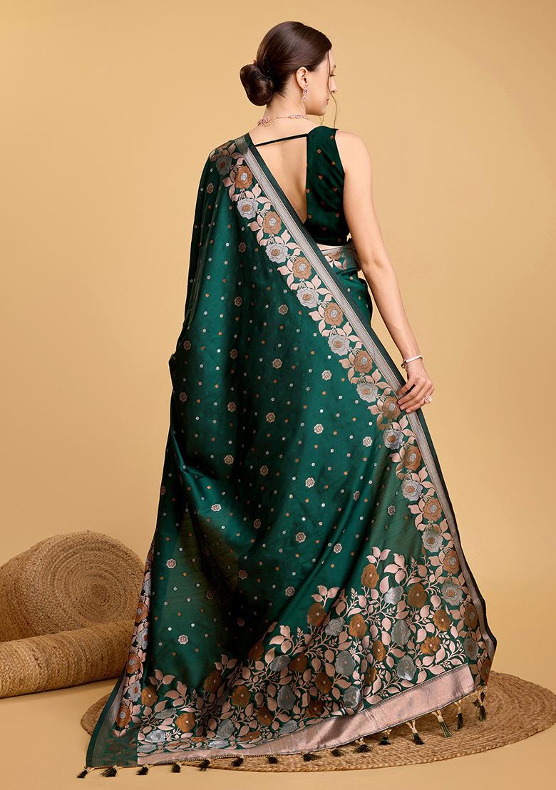 Green Jacquard Silk Saree Set