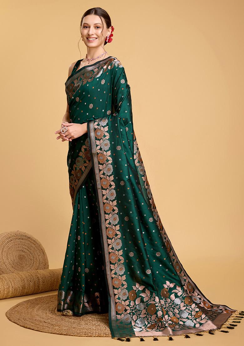 Green Jacquard Silk Saree Set