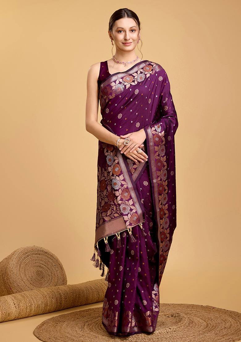 Wine Jacquard Silk Saree Set