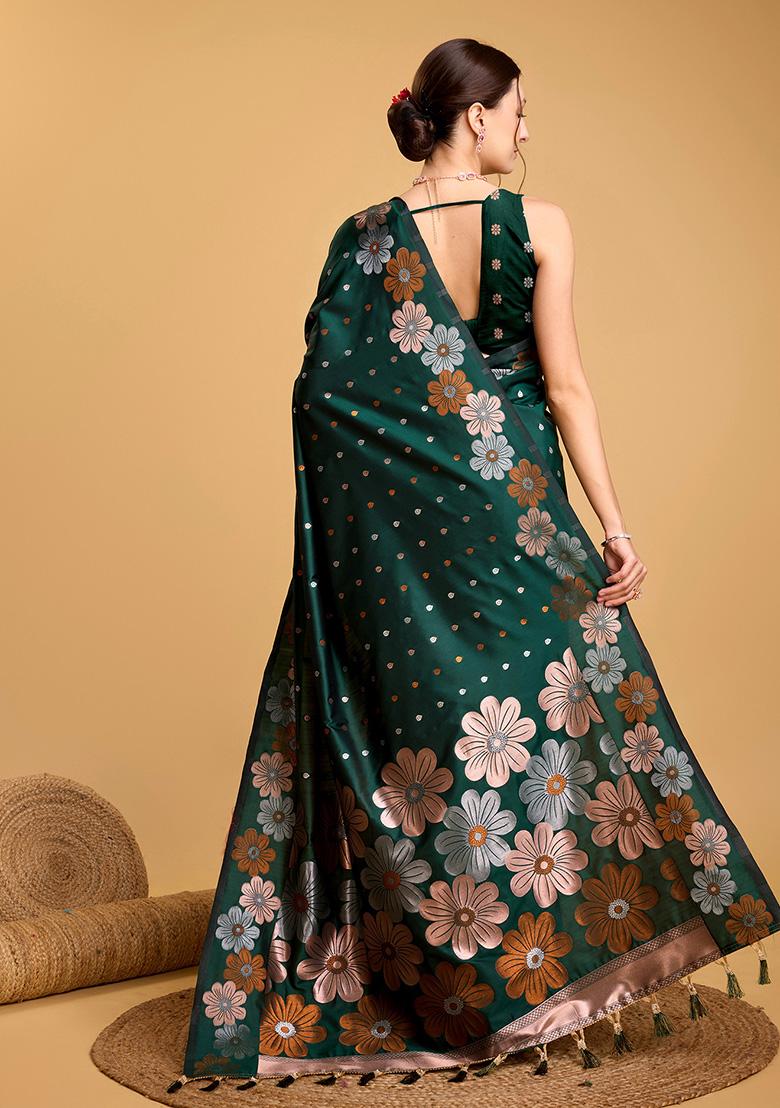 Green Jacquard Silk Saree Set